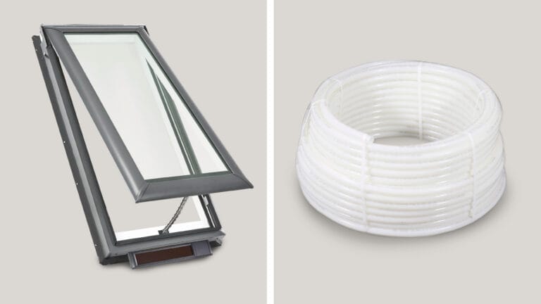 VELUX solar-powered skylight and PEX radiant heating tubing.