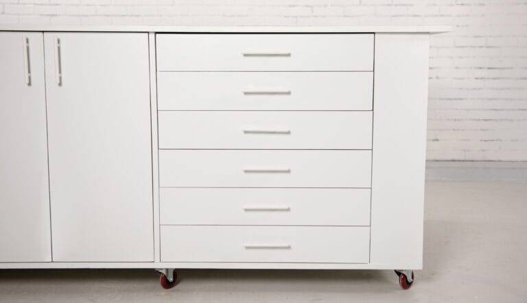 A mobile Workbench with drawers.