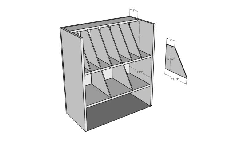 Illustration of the pieces for a tool organizer with measurements.