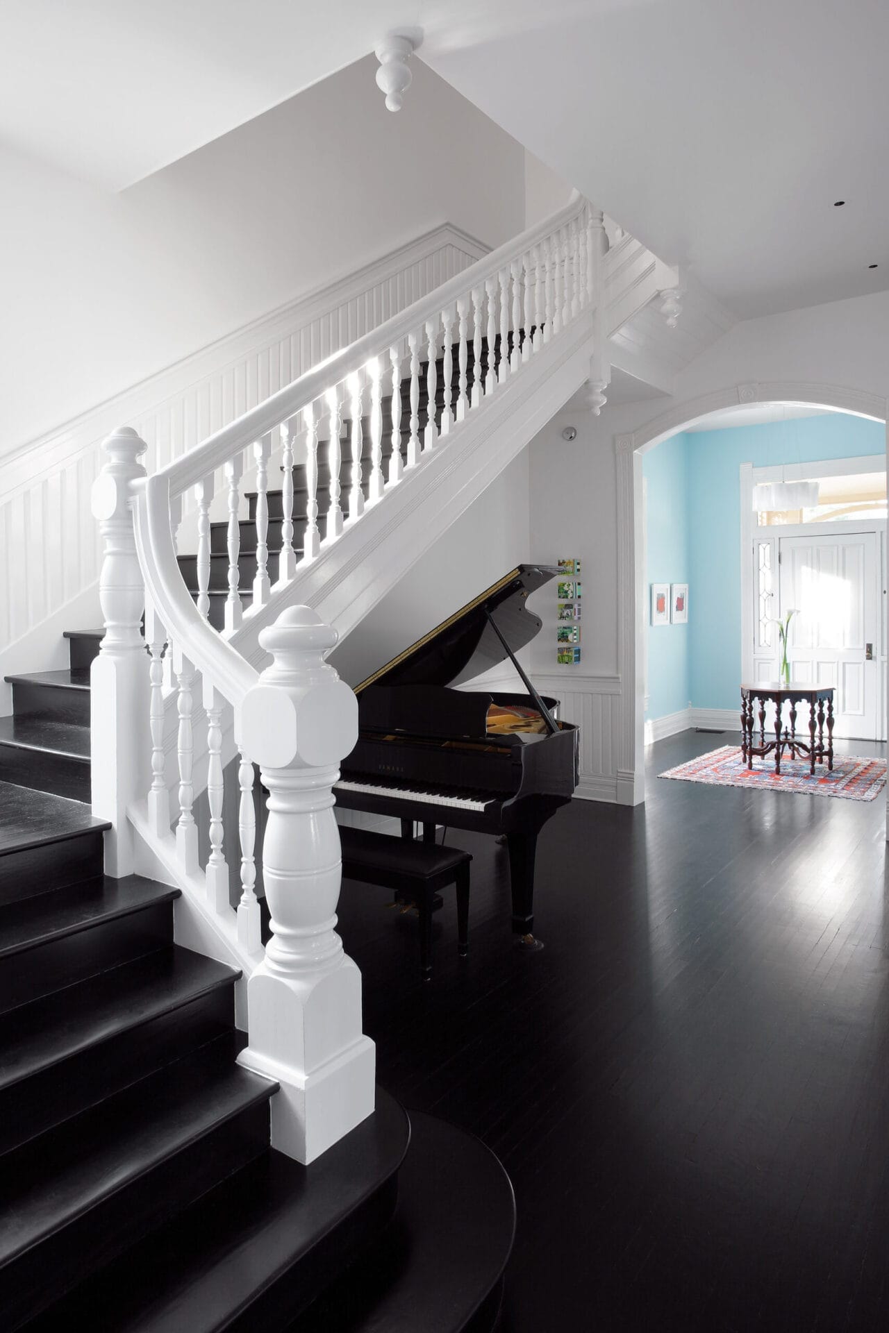 A grand staircase with elaborate details.