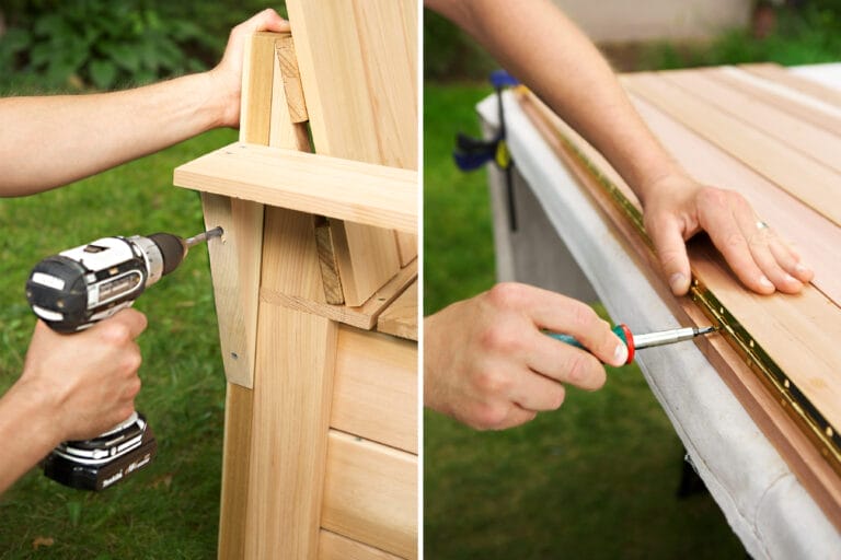 attaching armrests to a cedar compost bench