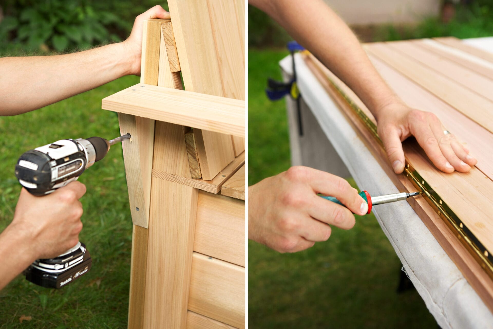 attaching armrests to a cedar compost bench