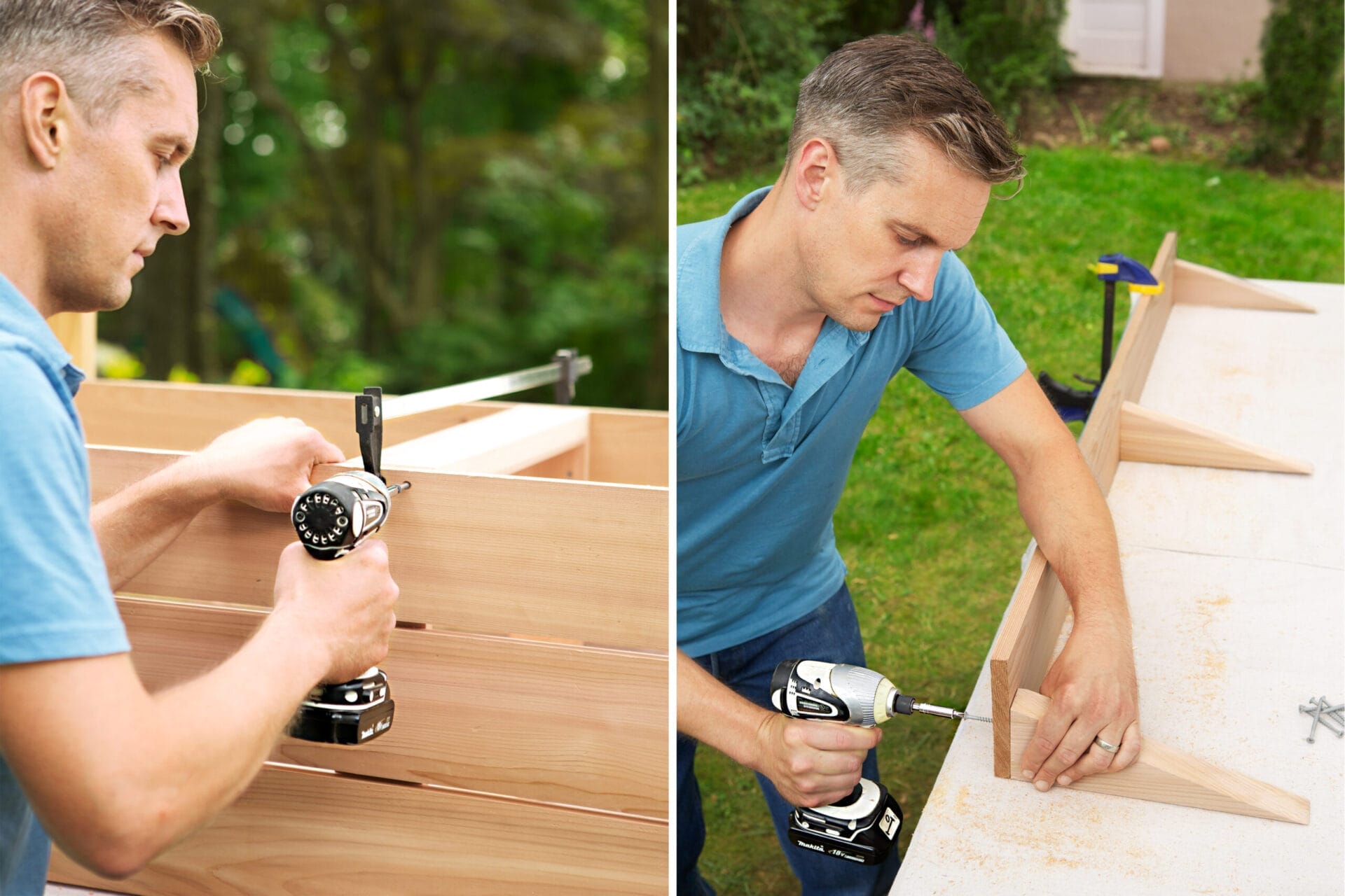 attaching the seat slats of a cedar compost bench