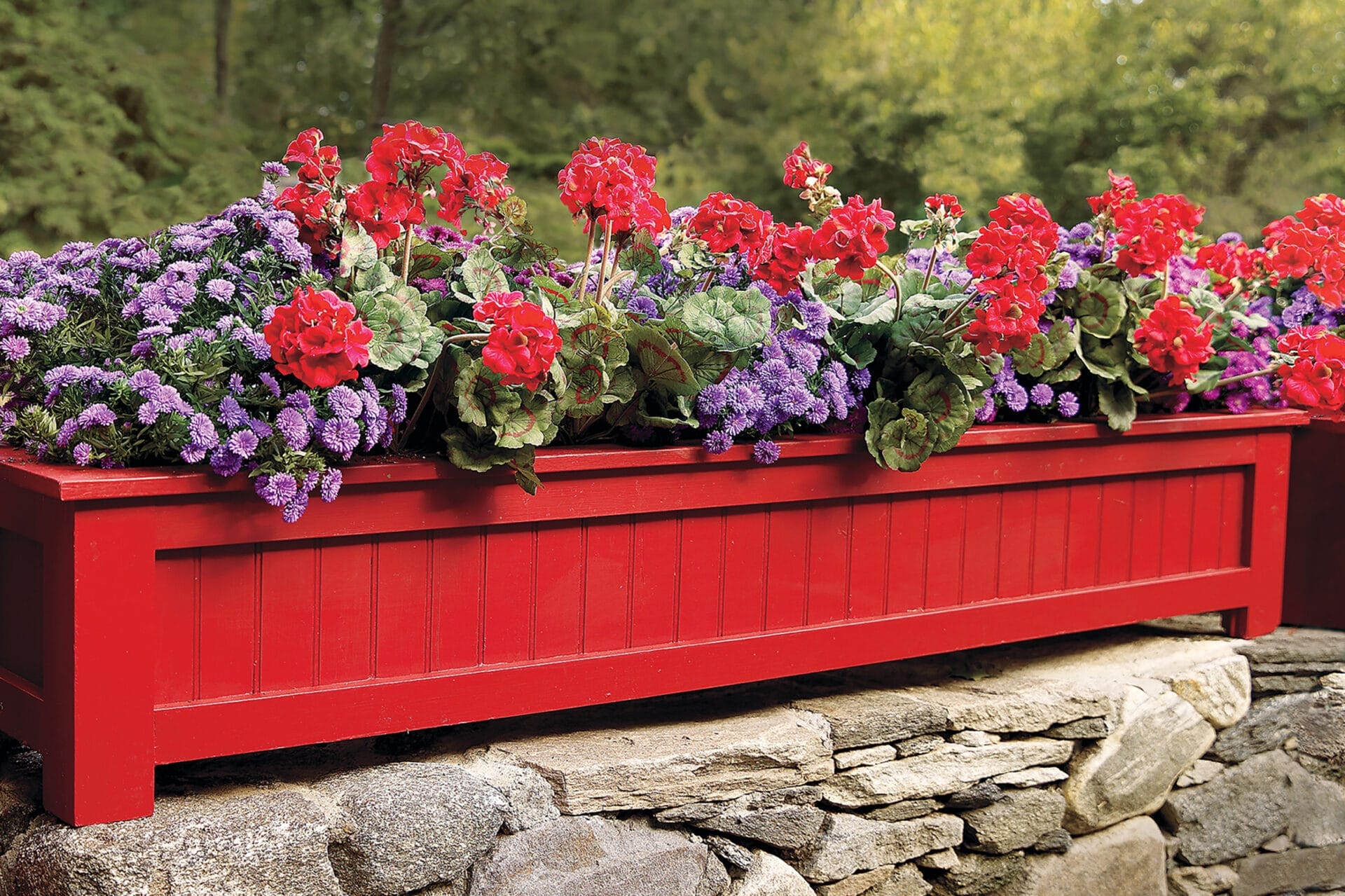 A DIY red flower box.