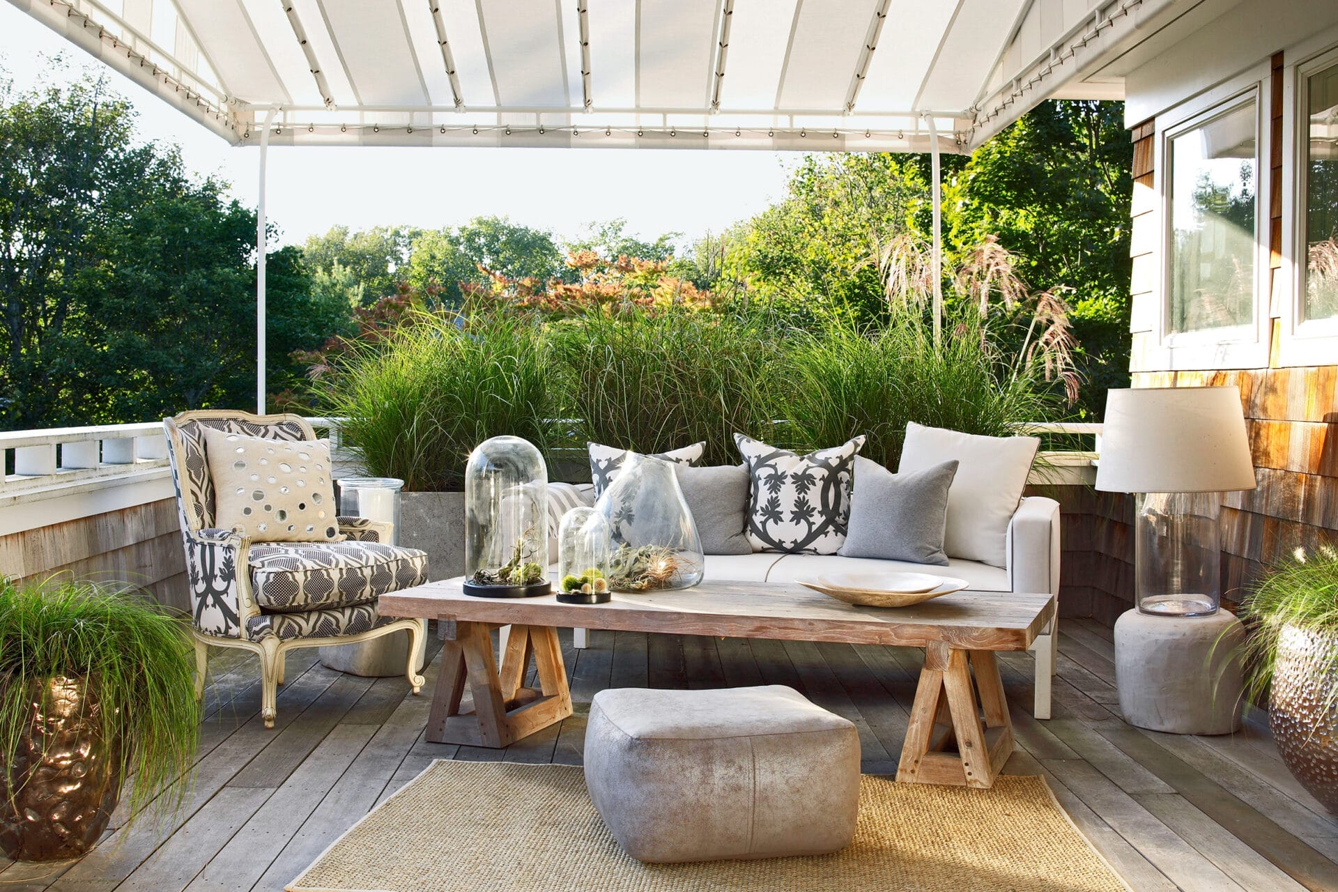 a canopy placed over a section of a deck to provide shade