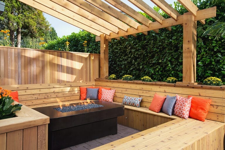 a cedar pergola over a cedar deck