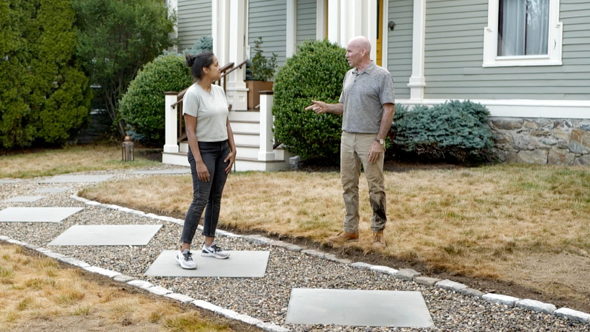 S21 E15, Mark McCullough installs a pea stone walkway