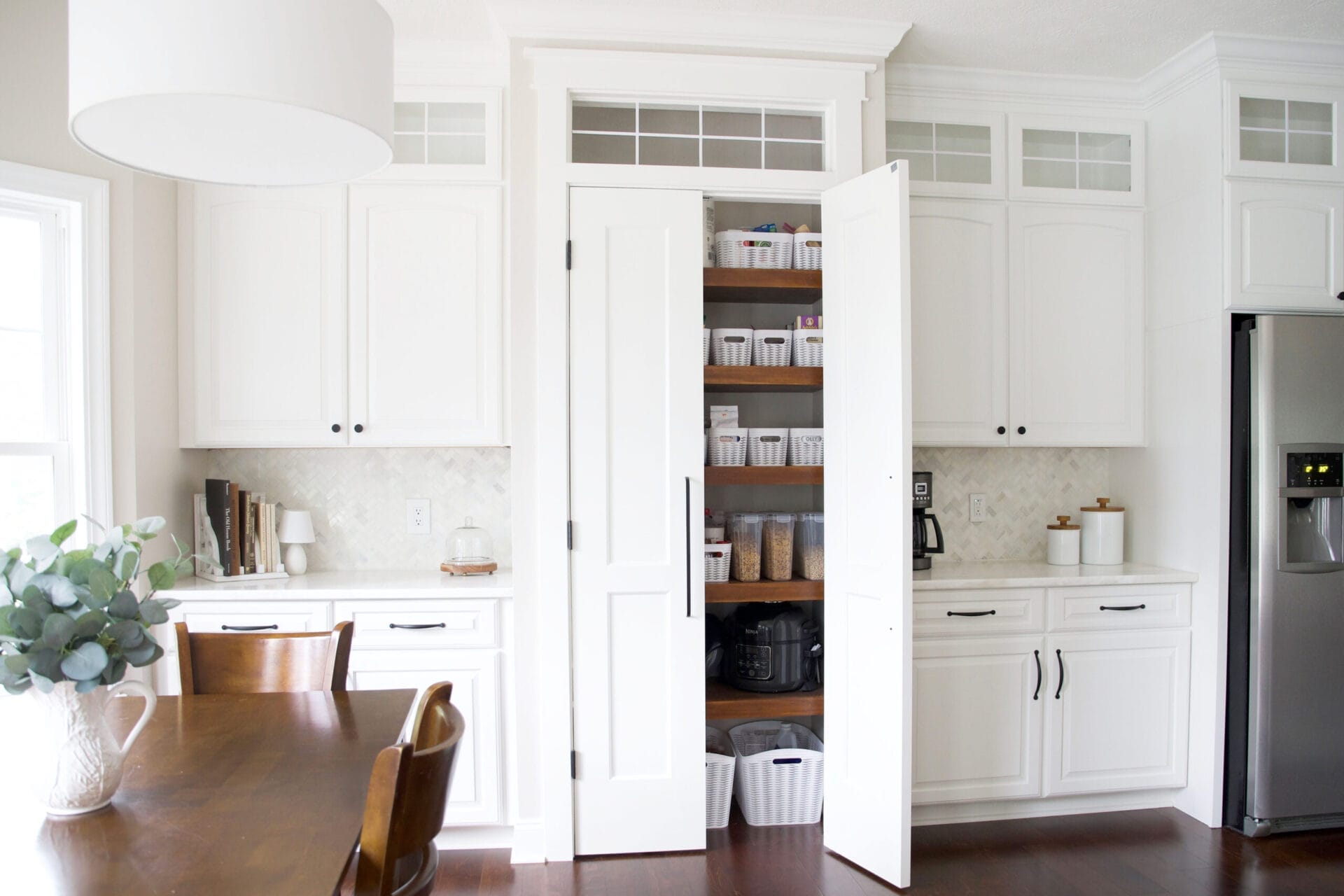 Pantry with custom floating shelves