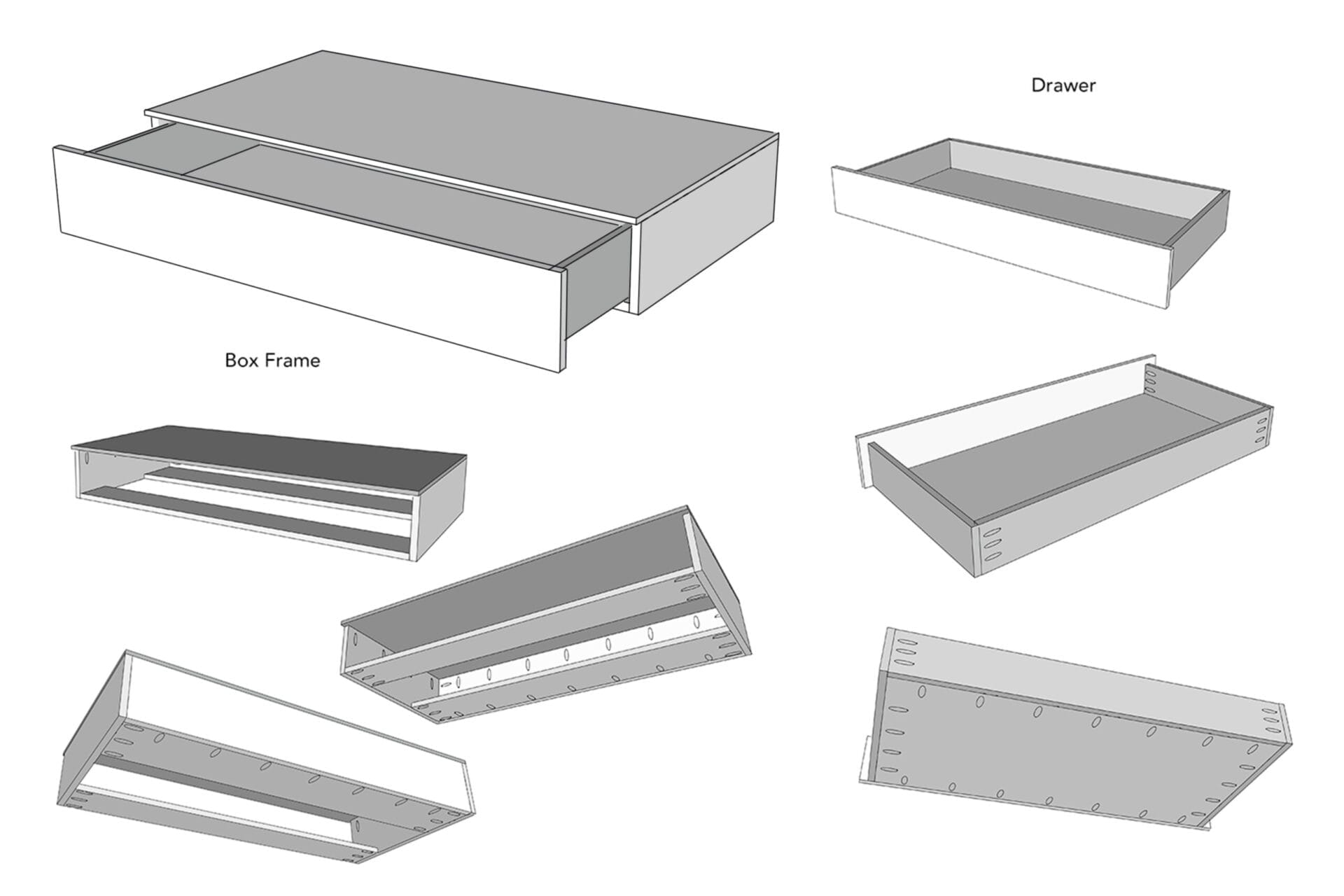 Illos of finished drawer in different angles