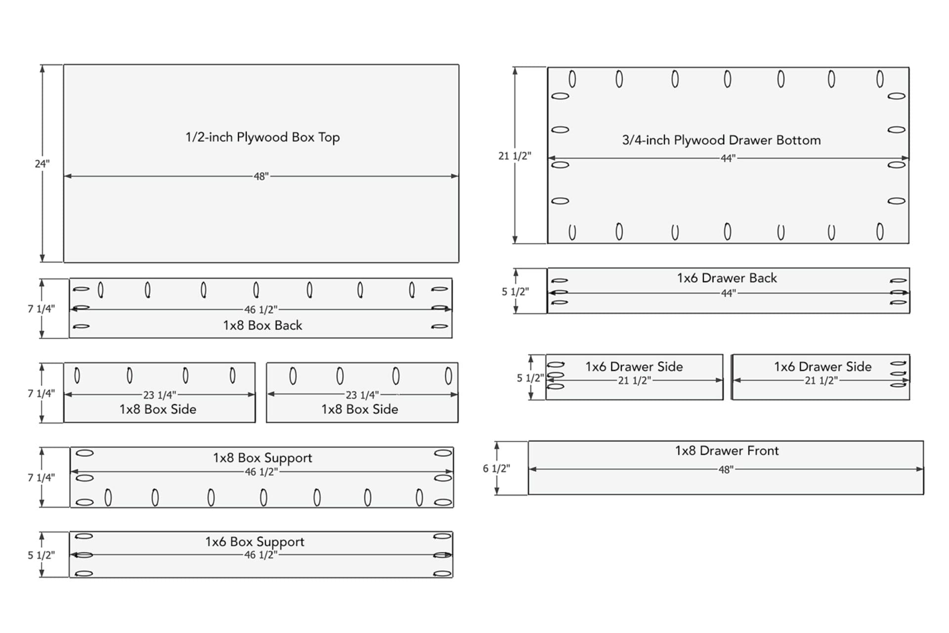 Under bed storage cut list